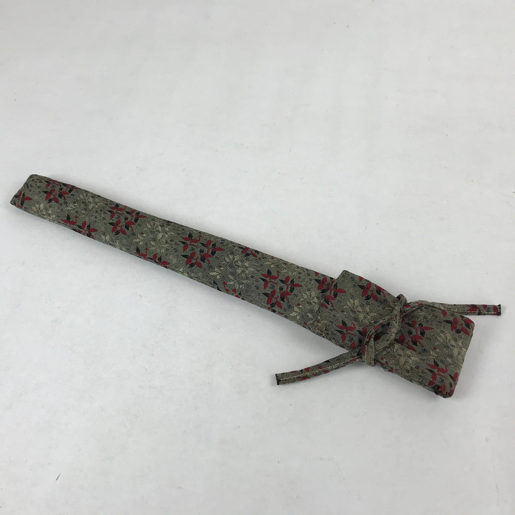 Japanese Silk Folding Fan Case Vtg Maisen Sensubukuro Red Gray Leaves KB76