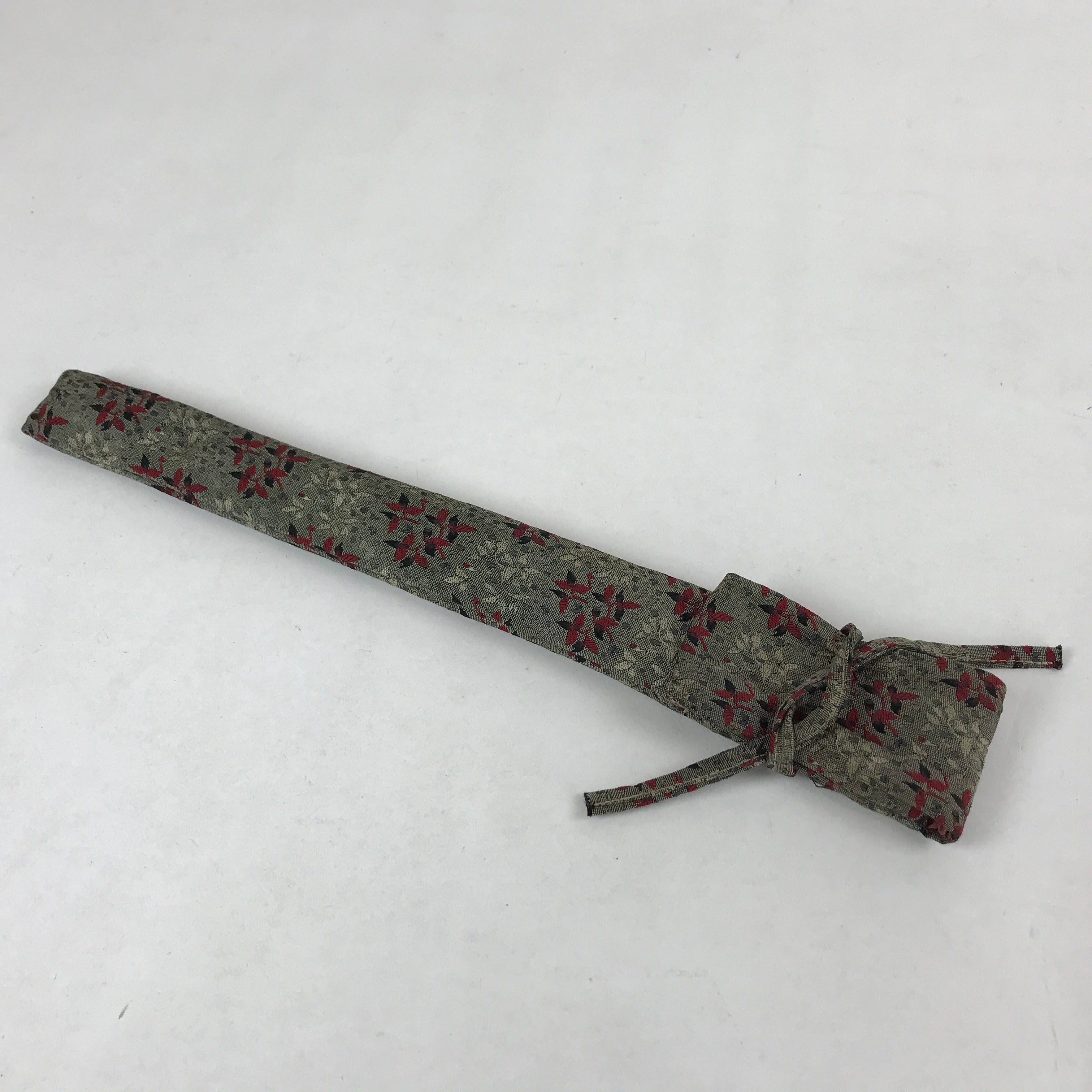 Japanese Silk Folding Fan Case Vtg Maisen Sensubukuro Red Gray Leaves KB76