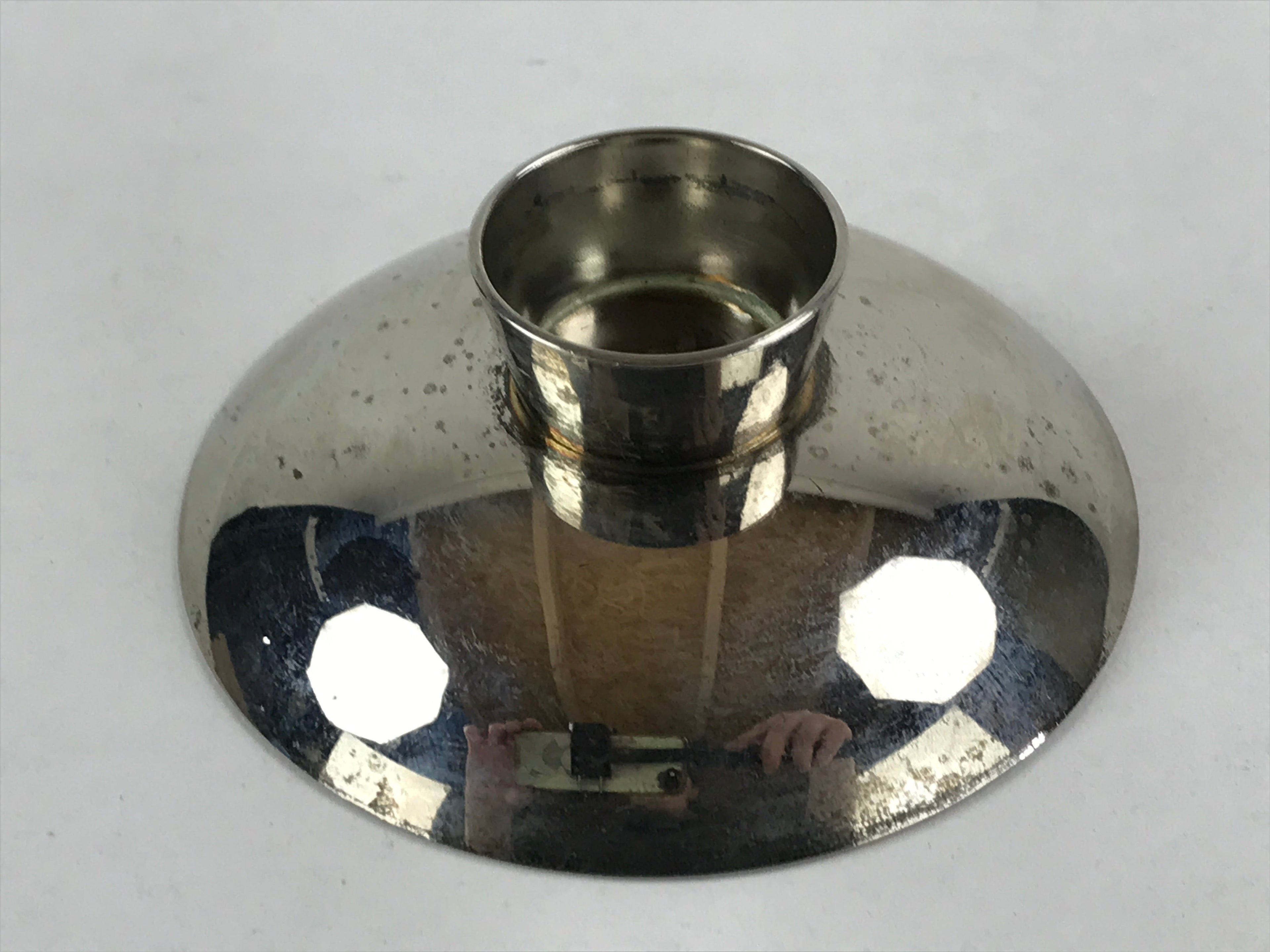 Japanese Silver Plated Copper Sake Cup Sakazuki Vtg Guinomi Ochoko G94