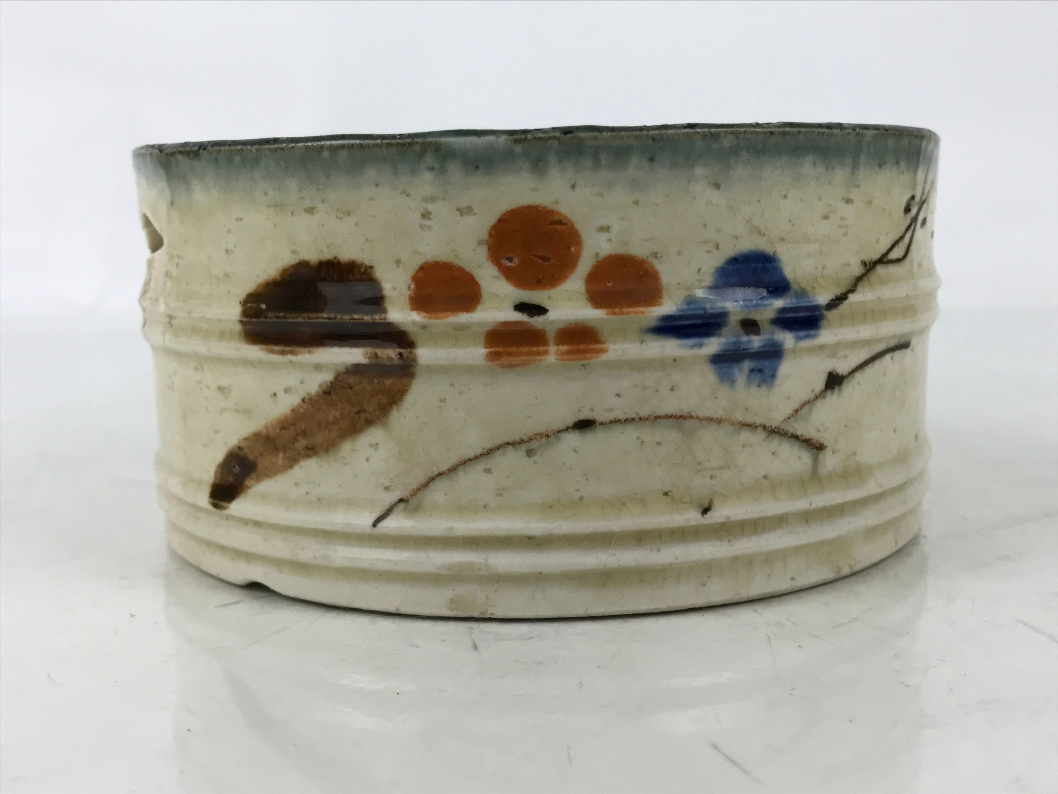 Japanese Small Ceramic Suiban Flower Vase Pottery Ikebana Arrangement Plum Y444