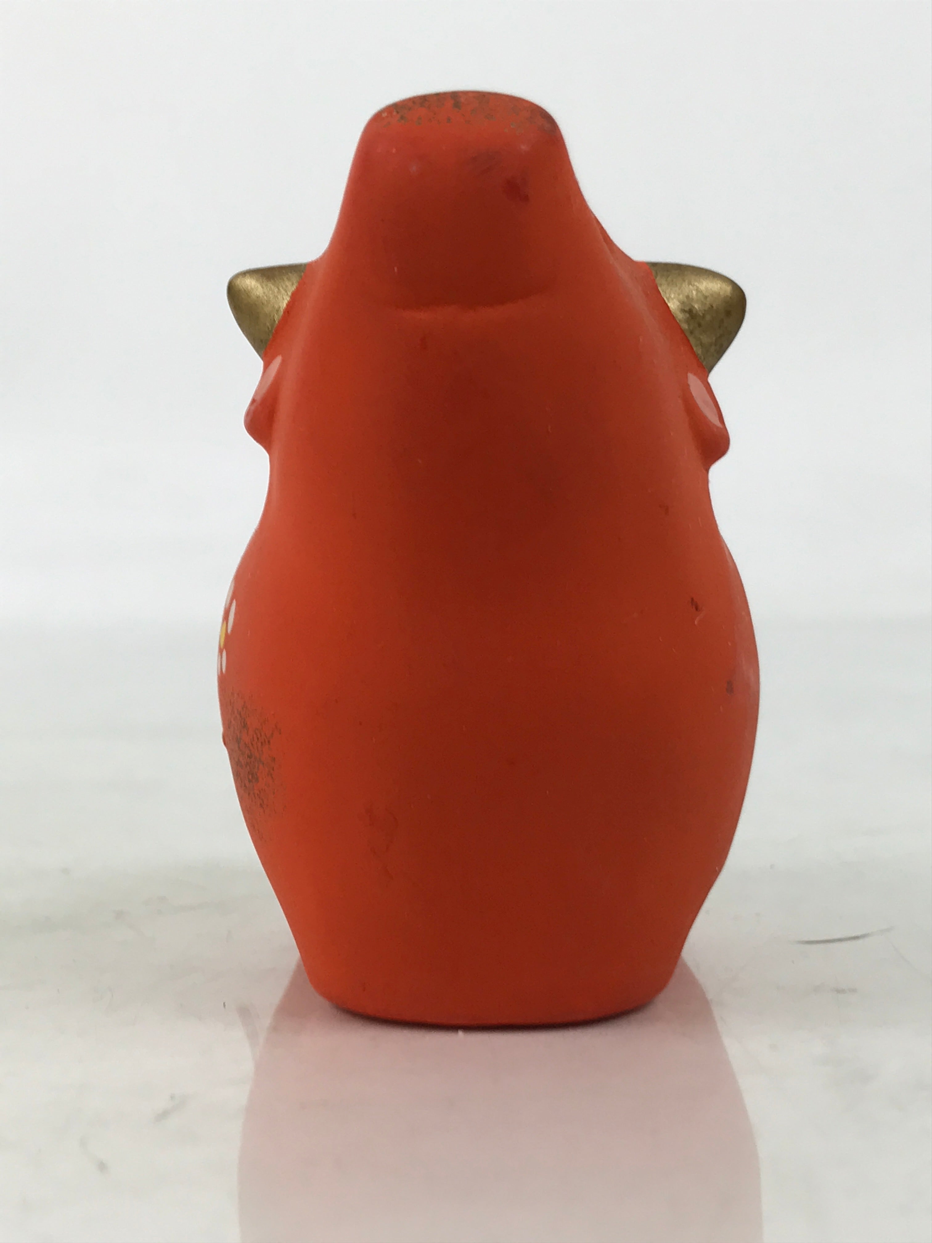 Japanese Small Clay Cow Figurine Vtg Zodiac Ushi Okimono Statue Decor Red ST77