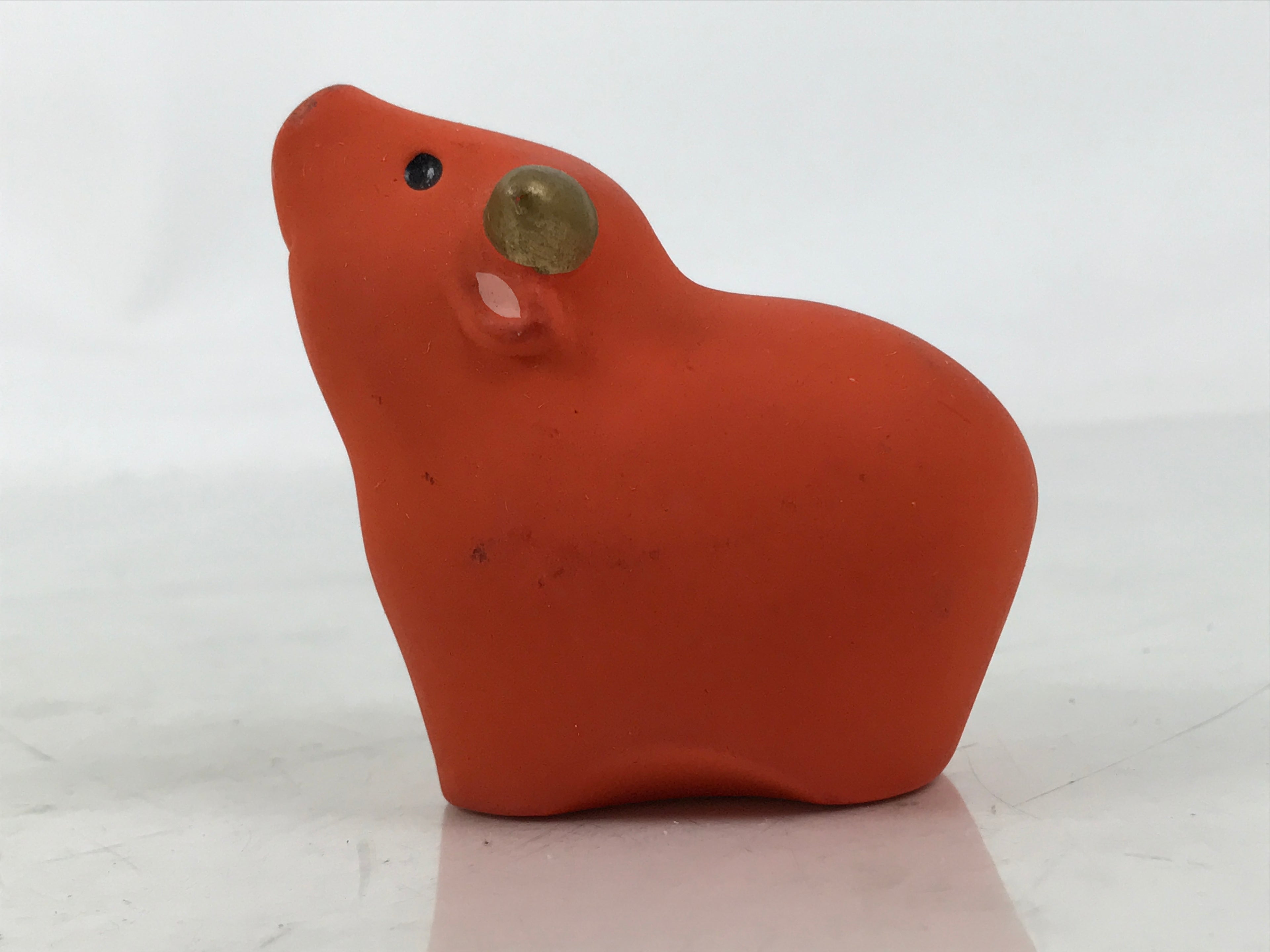 Japanese Small Clay Cow Figurine Vtg Zodiac Ushi Okimono Statue Decor Red ST77