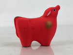 Japanese Small Clay Cow Figurine Vtg Zodiac Ushi Okimono Statue Decor Red ST78