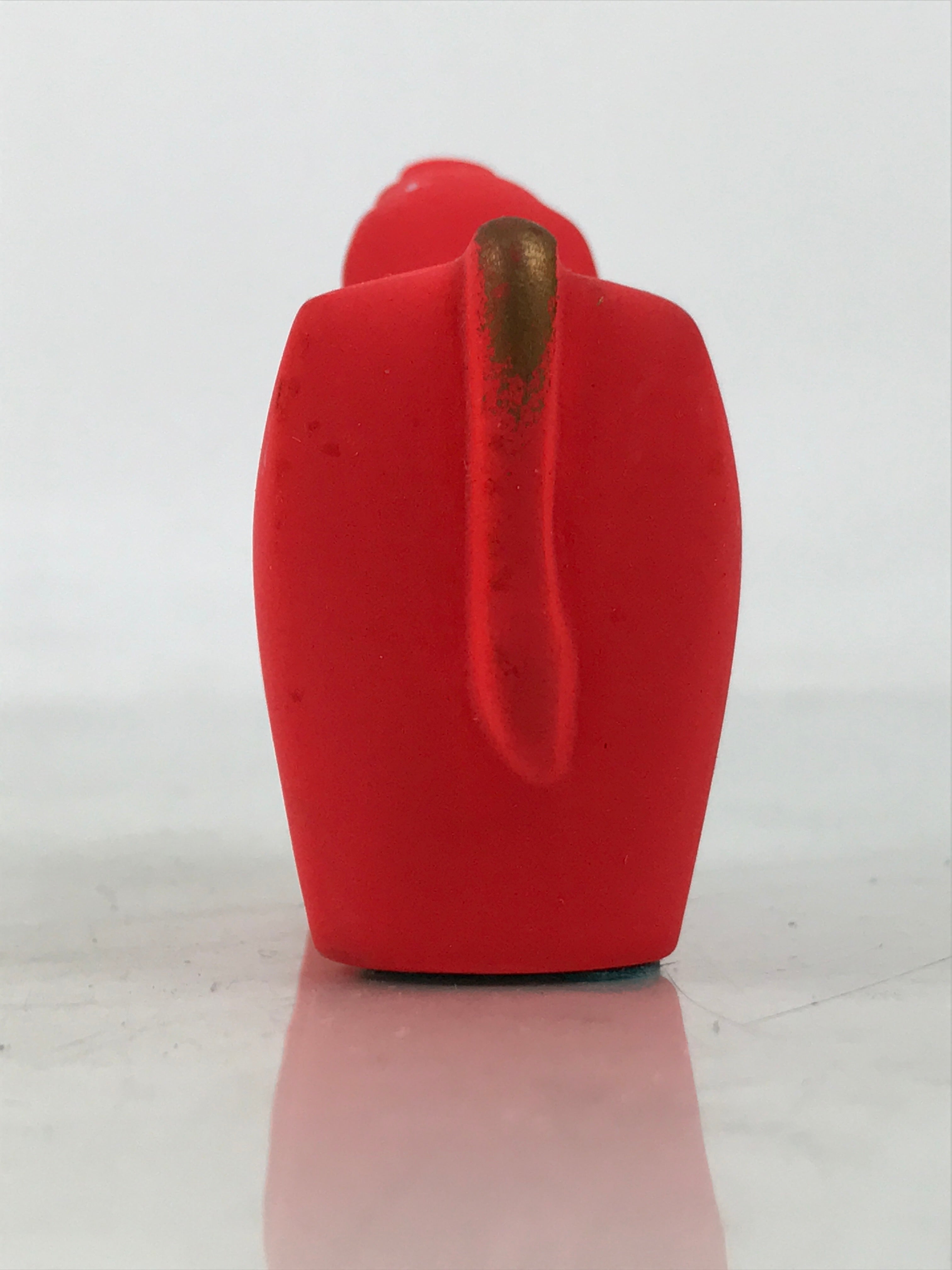 Japanese Small Clay Cow Figurine Vtg Zodiac Ushi Okimono Statue Decor Red ST78
