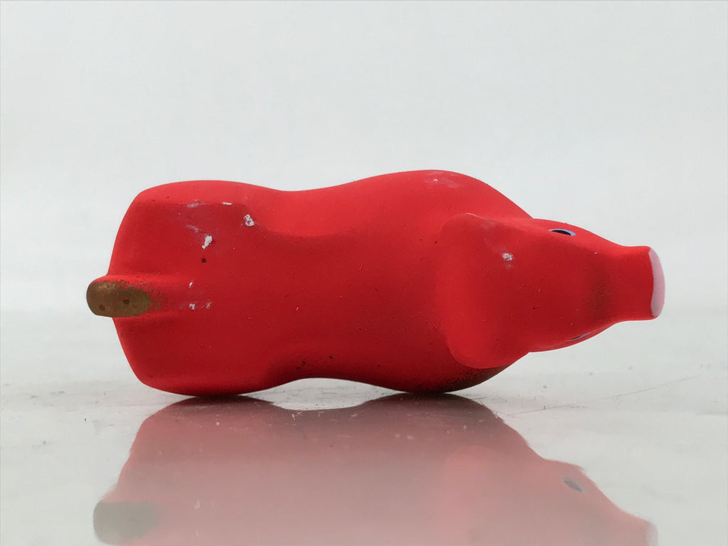 Japanese Small Clay Cow Figurine Vtg Zodiac Ushi Okimono Statue Decor Red ST78