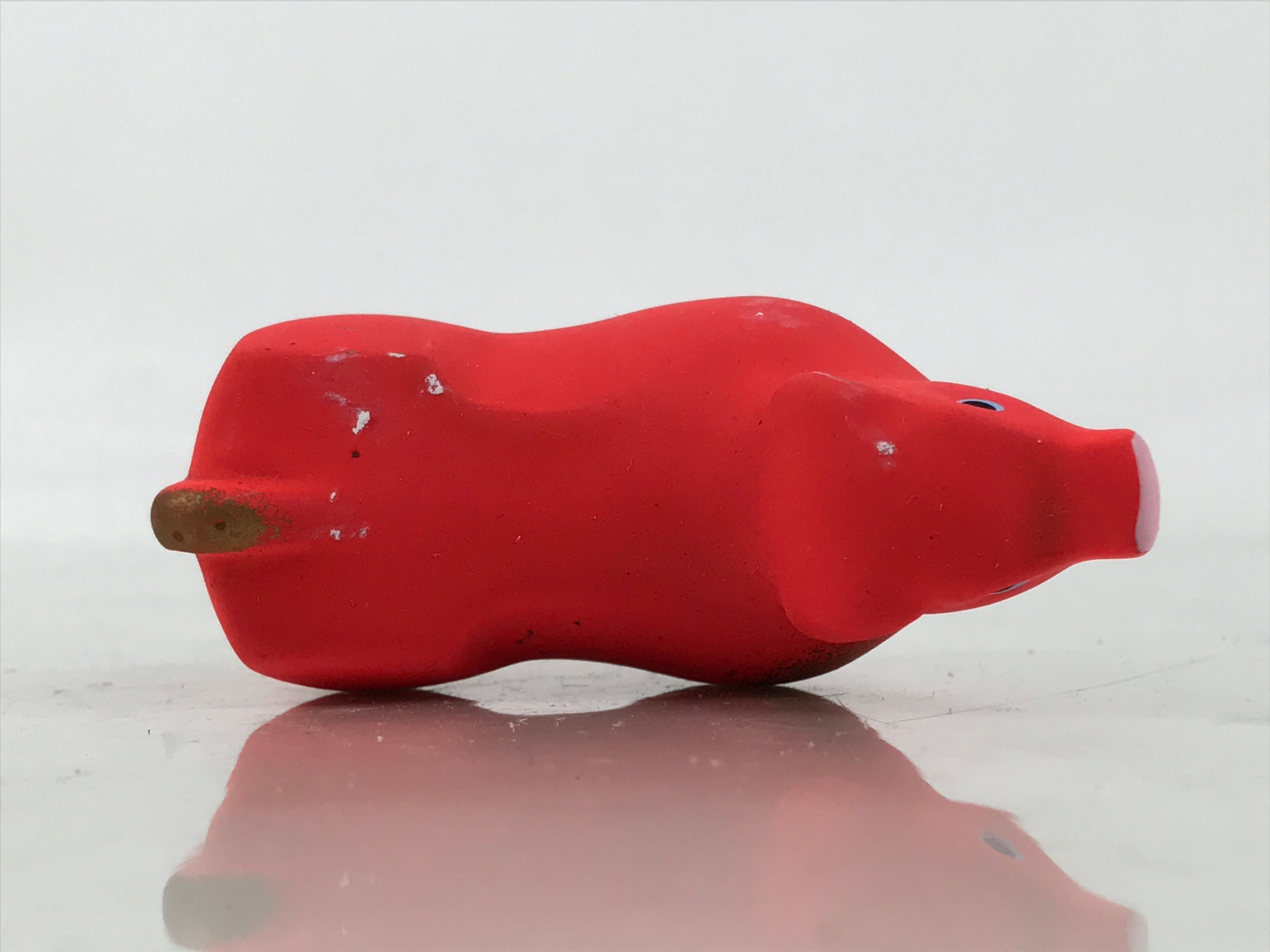 Japanese Small Clay Cow Figurine Vtg Zodiac Ushi Okimono Statue Decor Red ST78