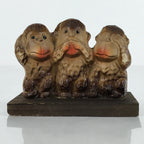 Japanese Small Figurine Three Wise Monkeys Vtg Wood Stand Brown Red BD983