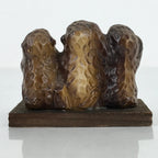 Japanese Small Figurine Three Wise Monkeys Vtg Wood Stand Brown Red BD983