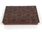 Japanese Small Lidded Embossed Leather Fabric Storage Box Shallow Brown JK895
