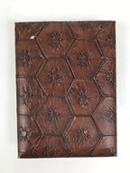 Japanese Small Lidded Embossed Leather Fabric Storage Box Shallow Brown JK895