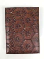 Japanese Small Lidded Embossed Leather Fabric Storage Box Shallow Brown JK895