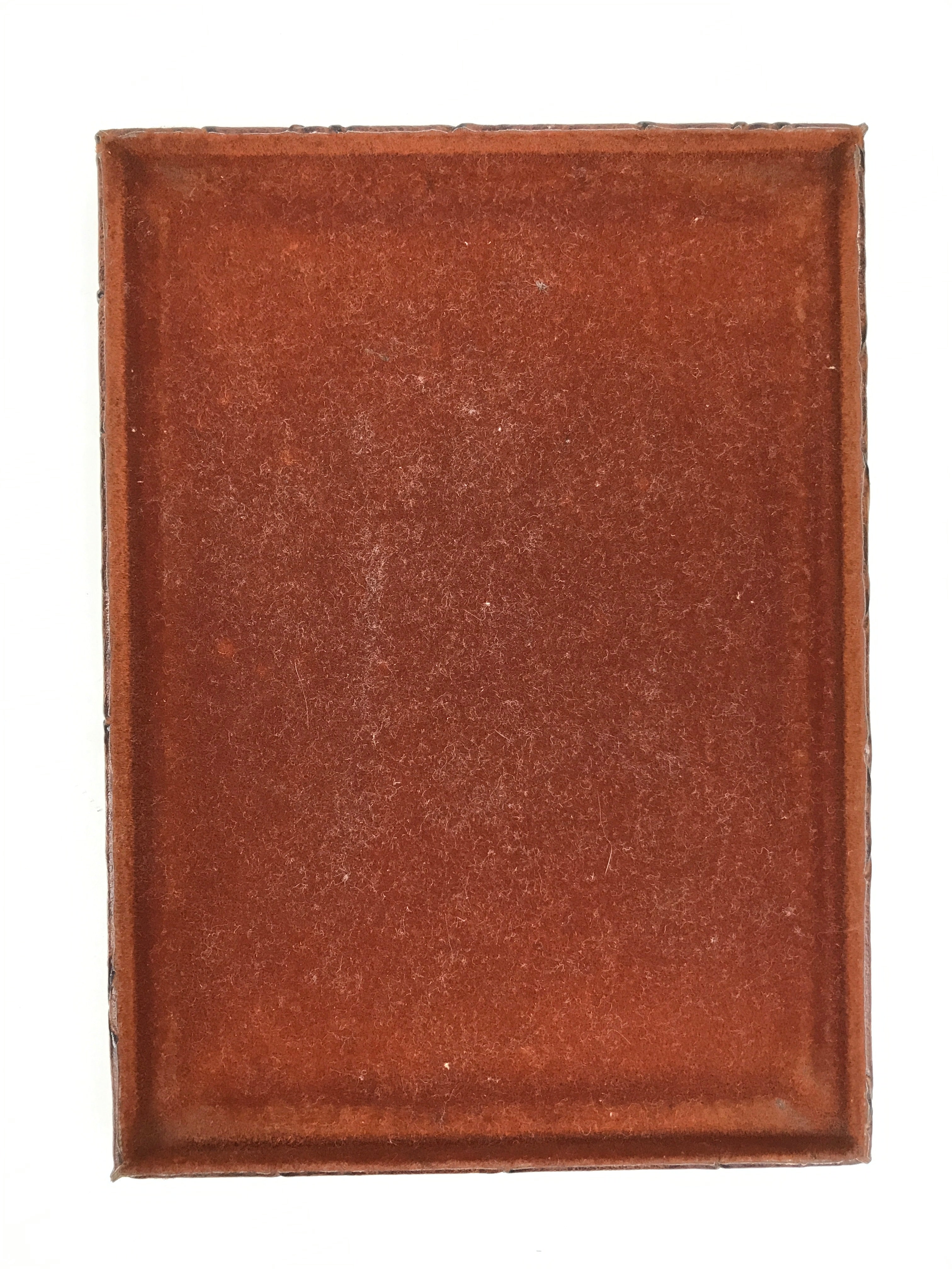 Japanese Small Lidded Embossed Leather Fabric Storage Box Shallow Brown JK895