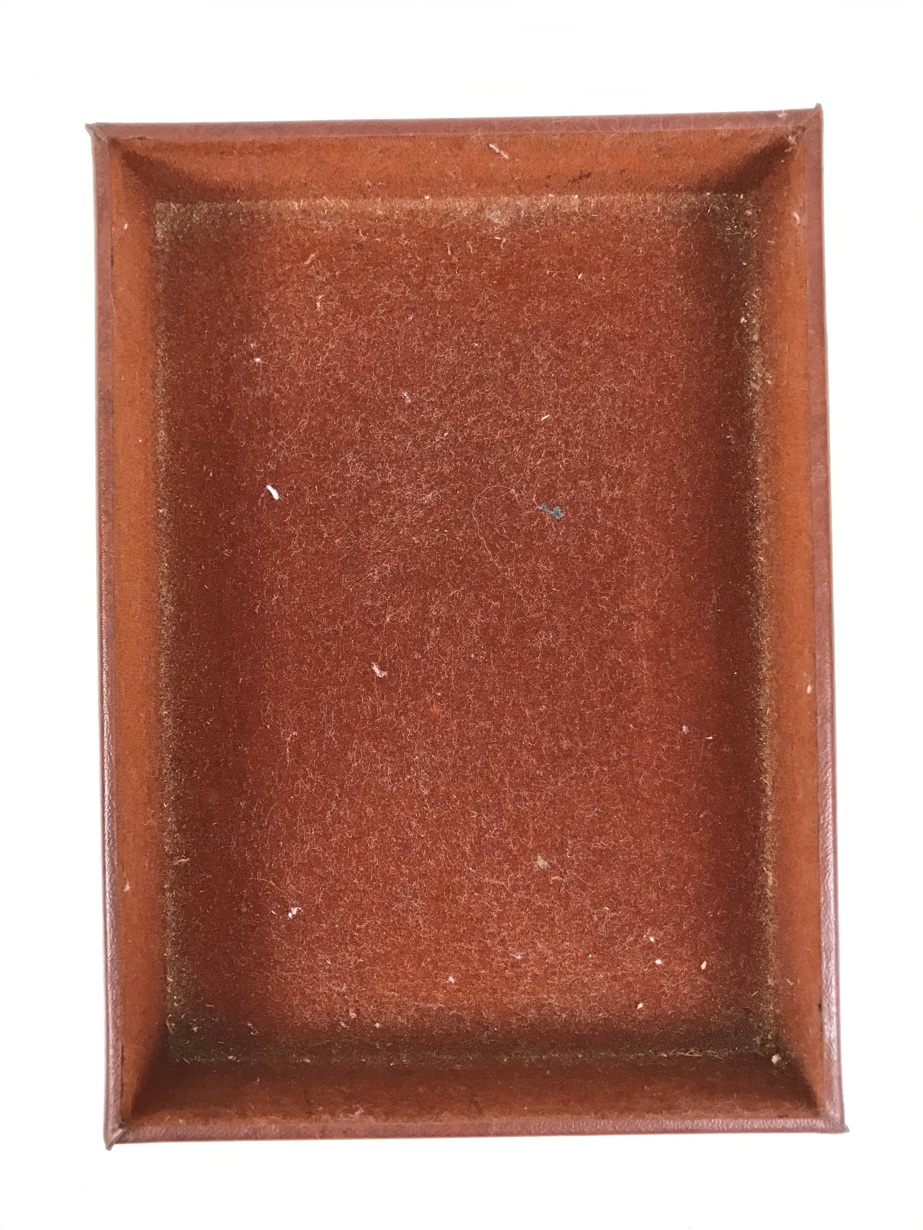 Japanese Small Lidded Embossed Leather Fabric Storage Box Shallow Brown JK895