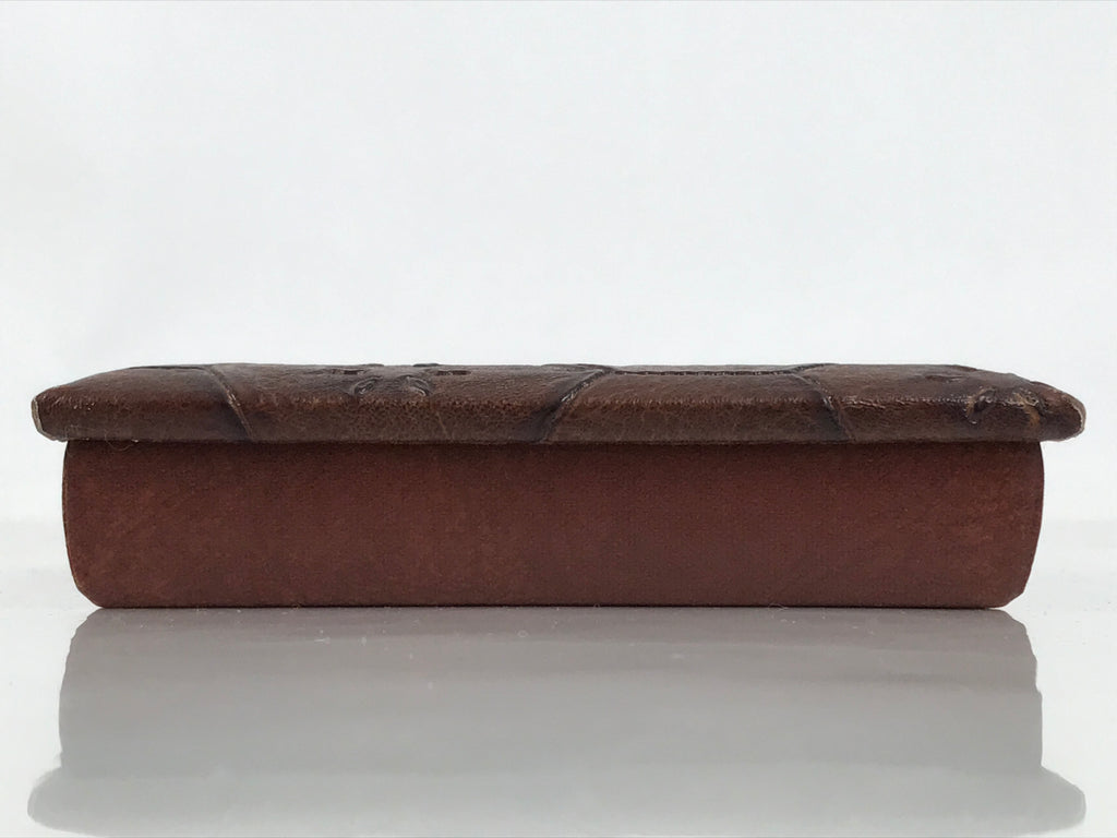 Japanese Small Lidded Embossed Leather Fabric Storage Box Shallow Brown JK895