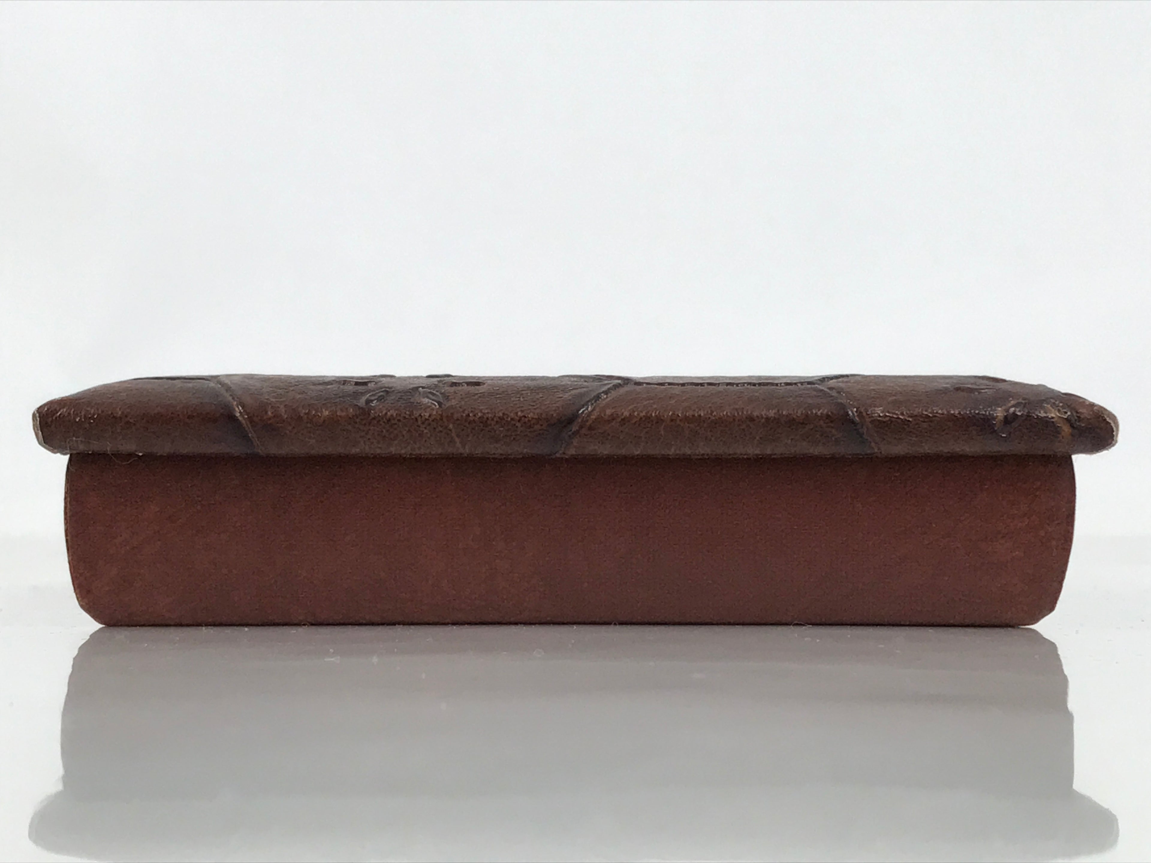 Japanese Small Lidded Embossed Leather Fabric Storage Box Shallow Brown JK895