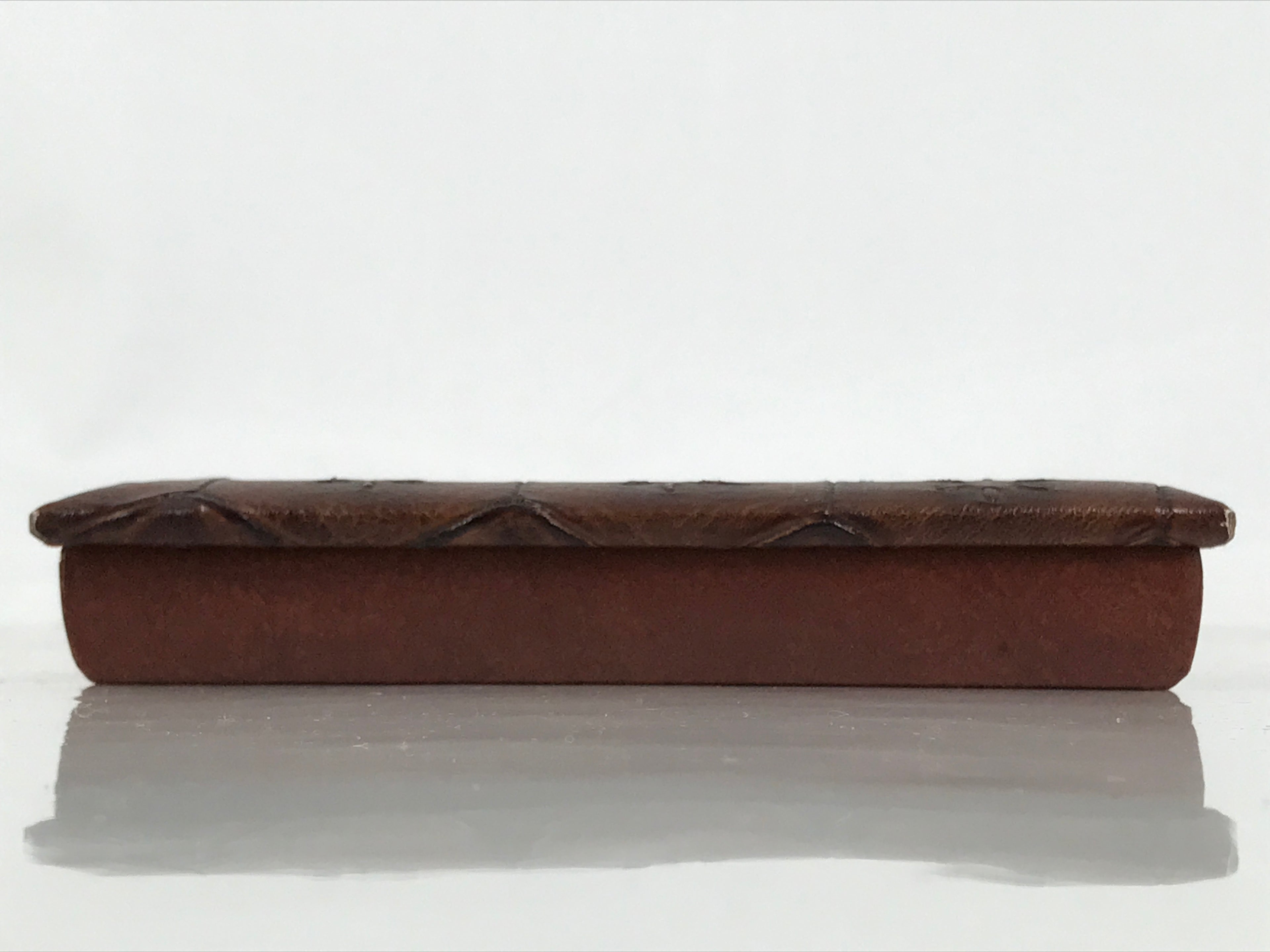 Japanese Small Lidded Embossed Leather Fabric Storage Box Shallow Brown JK895