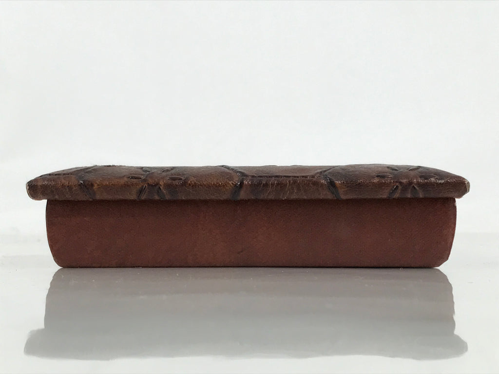 Japanese Small Lidded Embossed Leather Fabric Storage Box Shallow Brown JK895