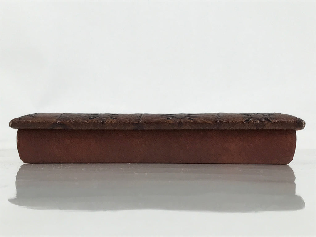 Japanese Small Lidded Embossed Leather Fabric Storage Box Shallow Brown JK895