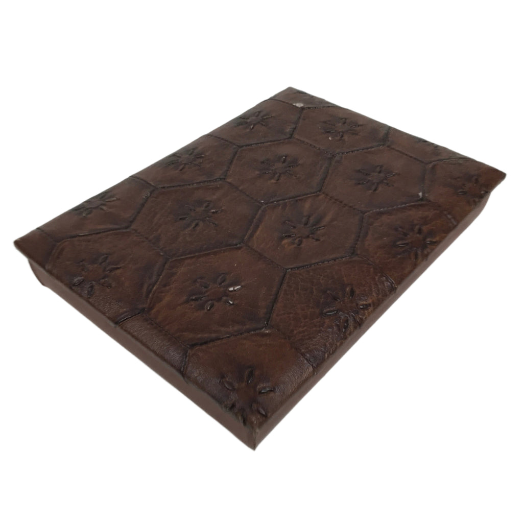 Japanese Small Lidded Embossed Leather Fabric Storage Box Shallow Brown JK895