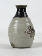 Japanese Small Sake Bottle Ceramic Tokkuri Vtg Gray Brown Leaves Design TS592
