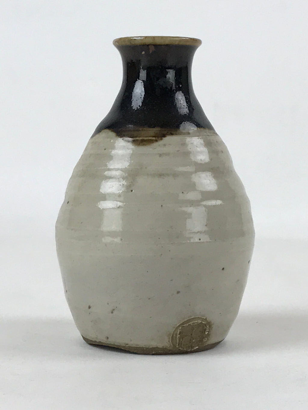 Japanese Small Sake Bottle Ceramic Tokkuri Vtg Gray Brown Leaves Design TS592