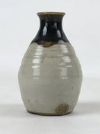 Japanese Small Sake Bottle Ceramic Tokkuri Vtg Gray Brown Leaves Design TS592