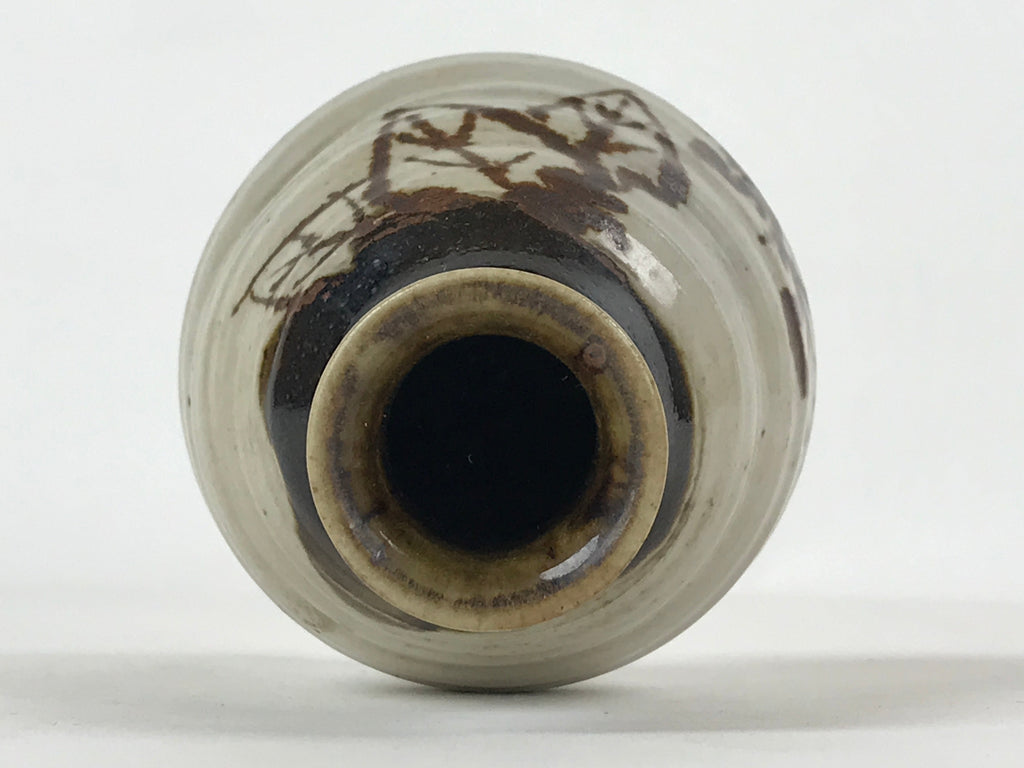 Japanese Small Sake Bottle Ceramic Tokkuri Vtg Gray Brown Leaves Design TS592