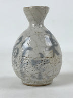 Japanese Small Sake Bottle Ceramic Tokkuri Vtg White Light Blue Ideograms TS593