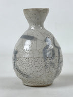 Japanese Small Sake Bottle Ceramic Tokkuri Vtg White Light Blue Ideograms TS593