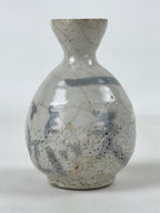 Japanese Small Sake Bottle Ceramic Tokkuri Vtg White Light Blue Ideograms TS593