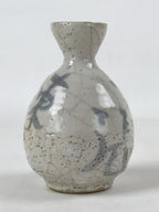 Japanese Small Sake Bottle Ceramic Tokkuri Vtg White Light Blue Ideograms TS593