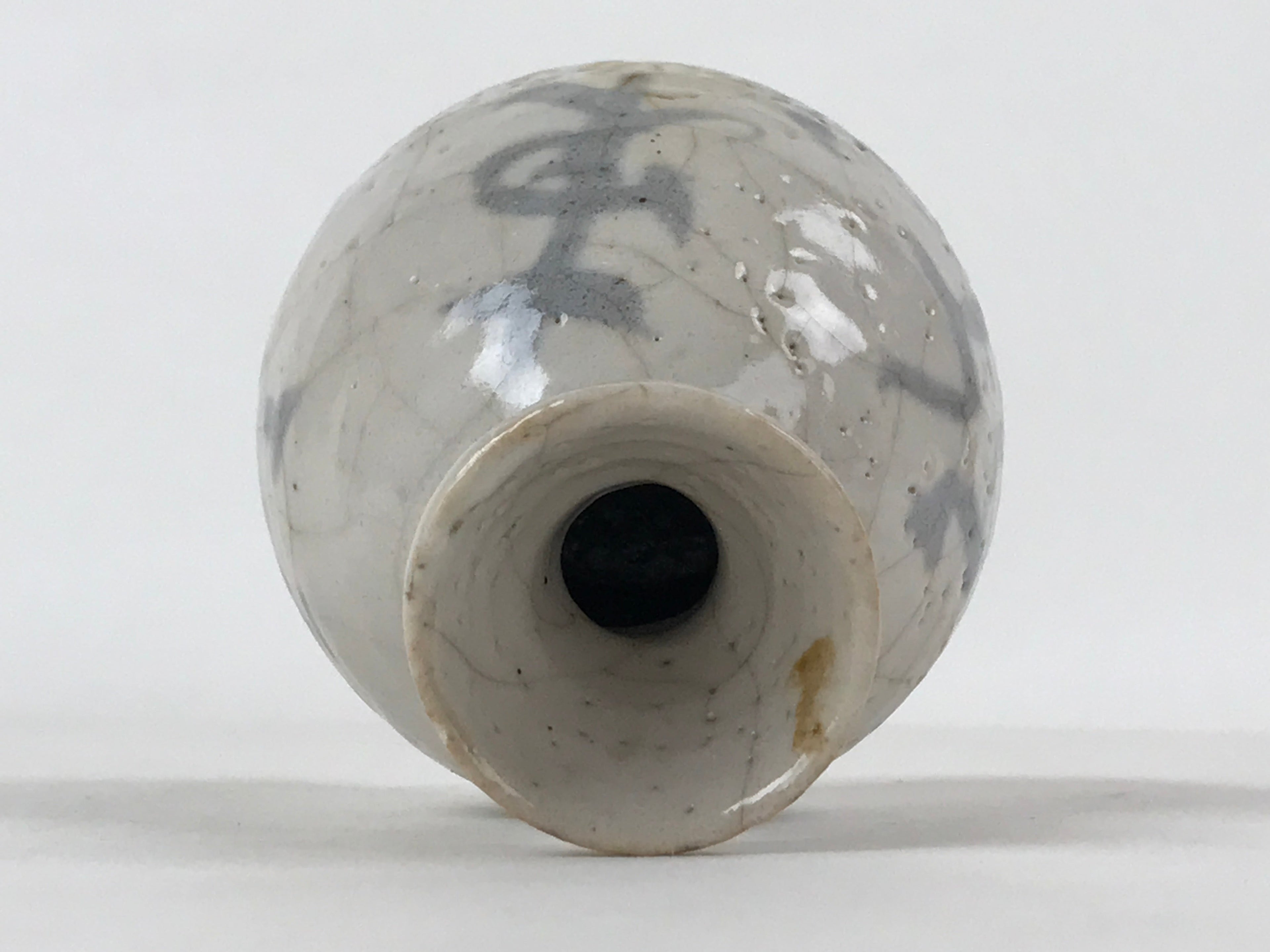 Japanese Small Sake Bottle Ceramic Tokkuri Vtg White Light Blue Ideograms TS593