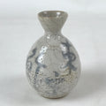 Japanese Small Sake Bottle Ceramic Tokkuri Vtg White Light Blue Ideograms TS593