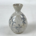 Japanese Small Sake Bottle Ceramic Tokkuri Vtg White Light Blue Ideograms TS593