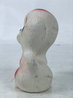 Japanese Smiling Dog Clay Figurine Vtg Ceramic Playful Inu White Red Blue ST65