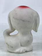 Japanese Smiling Dog Clay Figurine Vtg Ceramic Playful Inu White Red Blue ST65