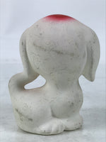 Japanese Smiling Dog Clay Figurine Vtg Ceramic Playful Inu White Red Blue ST65