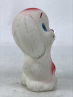 Japanese Smiling Dog Clay Figurine Vtg Ceramic Playful Inu White Red Blue ST65