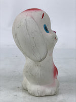 Japanese Smiling Dog Clay Figurine Vtg Ceramic Playful Inu White Red Blue ST65