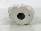 Japanese Smiling Dog Clay Figurine Vtg Ceramic Playful Inu White Red Blue ST65
