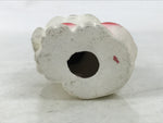 Japanese Smiling Dog Clay Figurine Vtg Ceramic Playful Inu White Red Blue ST65