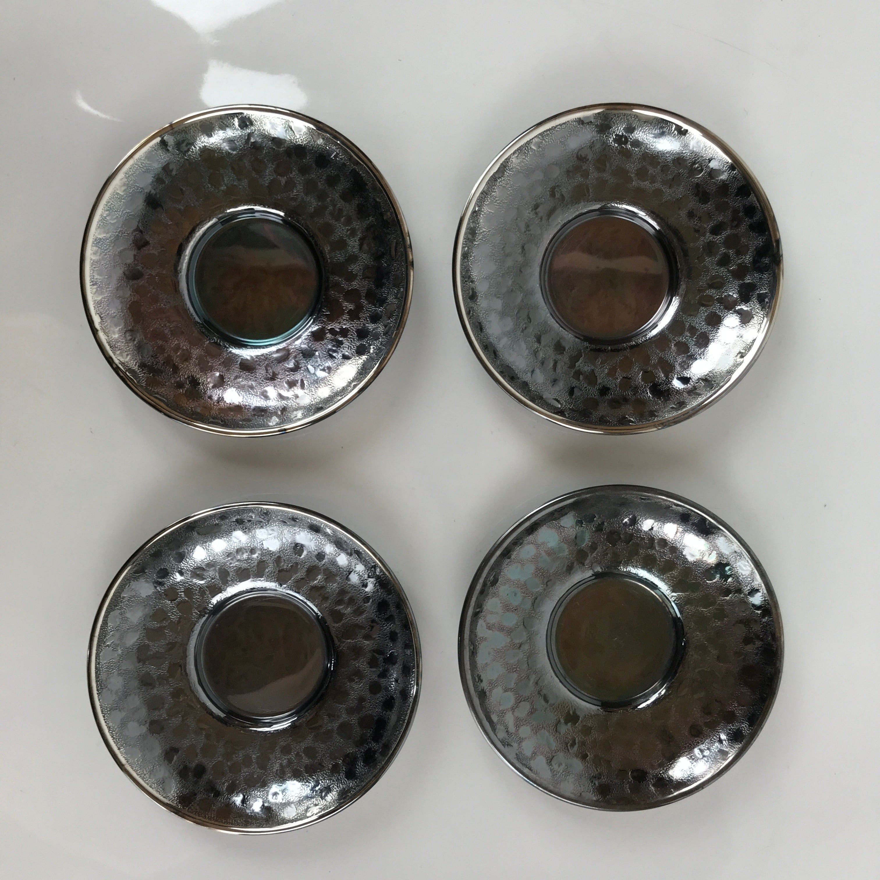 Japanese Smoked Silver Brass Metal Drink Saucer Vtg Chataku Coaster 4pc L240
