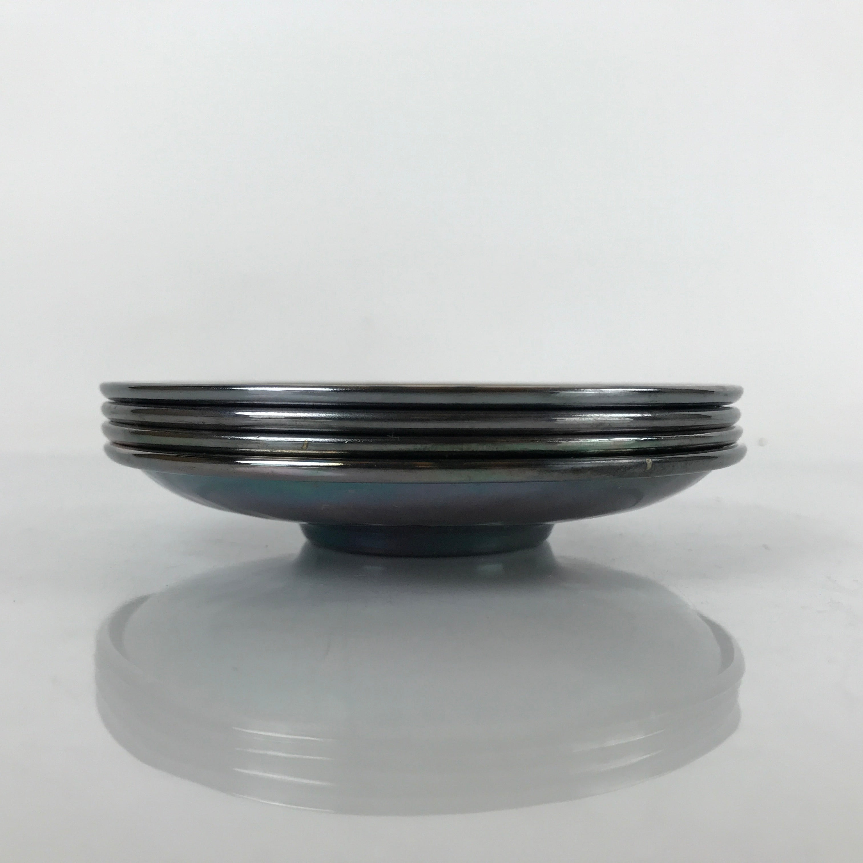 Japanese Smoked Silver Brass Metal Drink Saucer Vtg Chataku Coaster 4pc L240