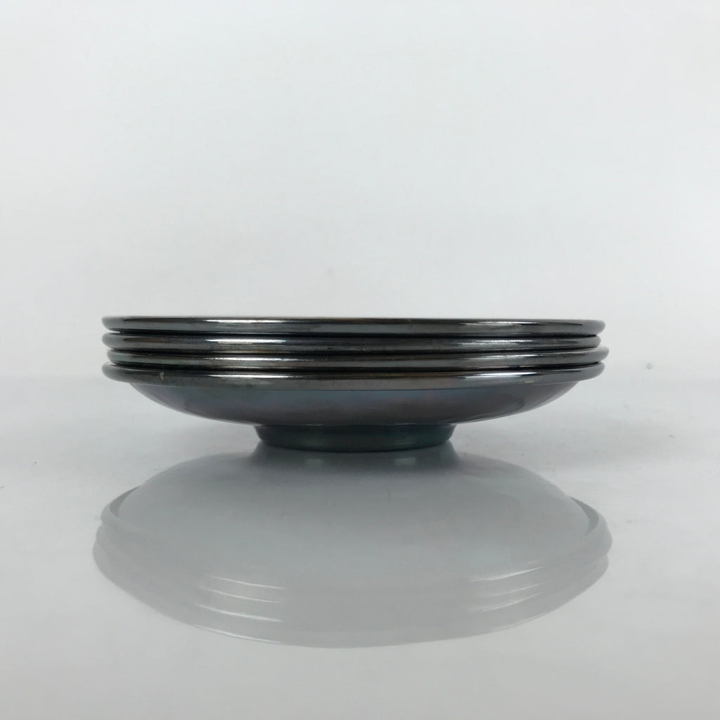 Japanese Smoked Silver Brass Metal Drink Saucer Vtg Chataku Coaster 4pc L240