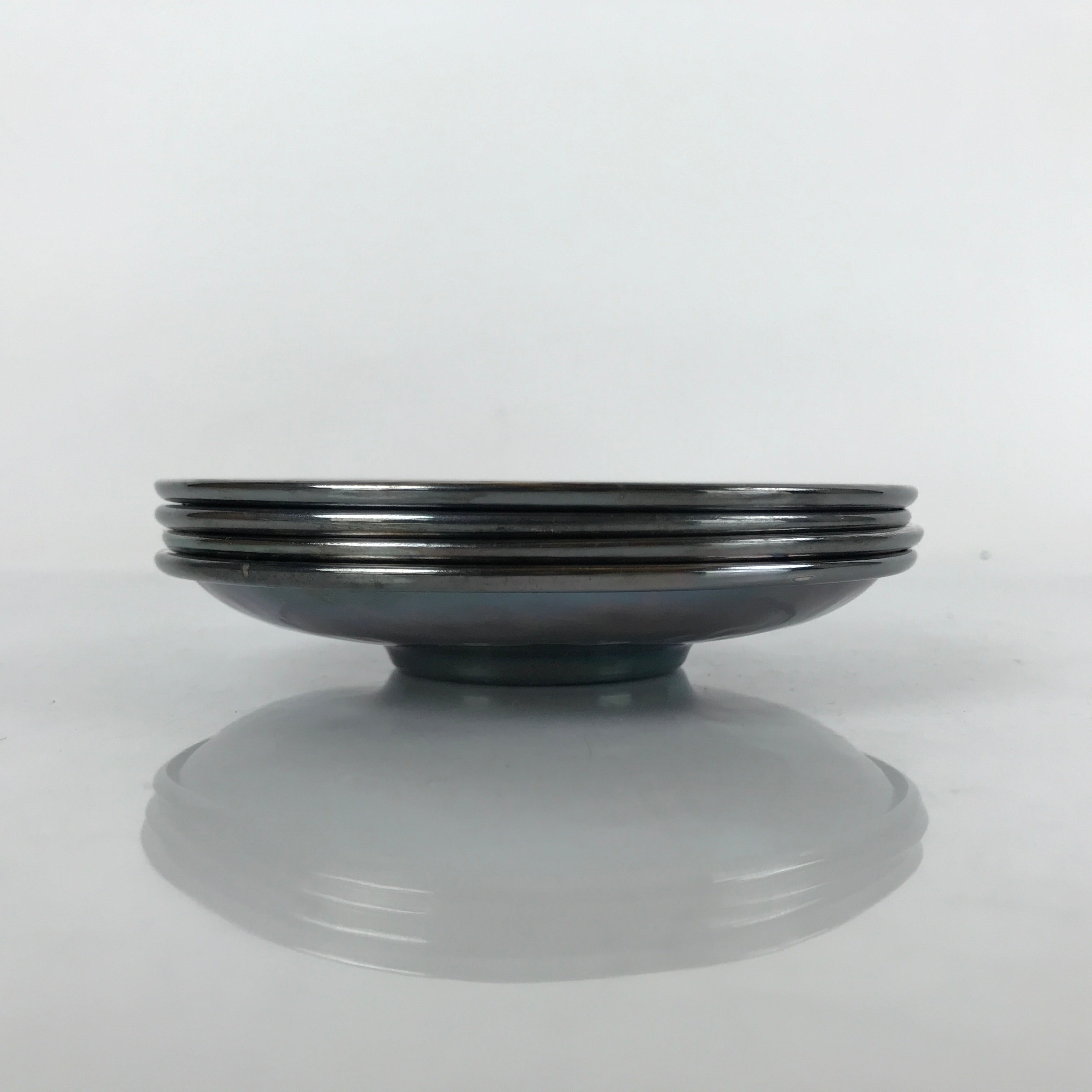 Japanese Smoked Silver Brass Metal Drink Saucer Vtg Chataku Coaster 4pc L240