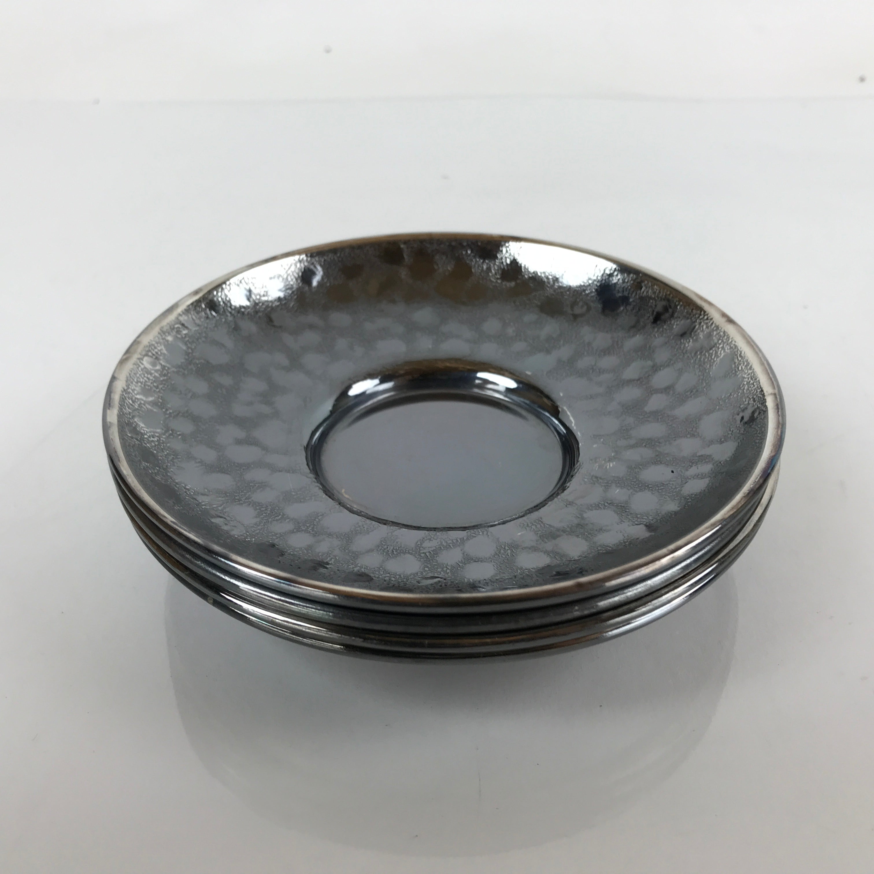 Japanese Smoked Silver Brass Metal Drink Saucer Vtg Chataku Coaster 4pc L240