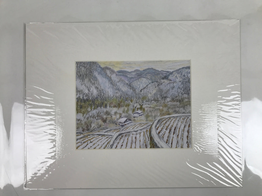 Japanese Snowy Mountain Scene Pastel Drawing Art Signed Yoshihiro Hagino FL320