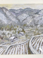 Japanese Snowy Mountain Scene Pastel Drawing Art Signed Yoshihiro Hagino FL320