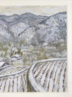 Japanese Snowy Mountain Scene Pastel Drawing Art Signed Yoshihiro Hagino FL320