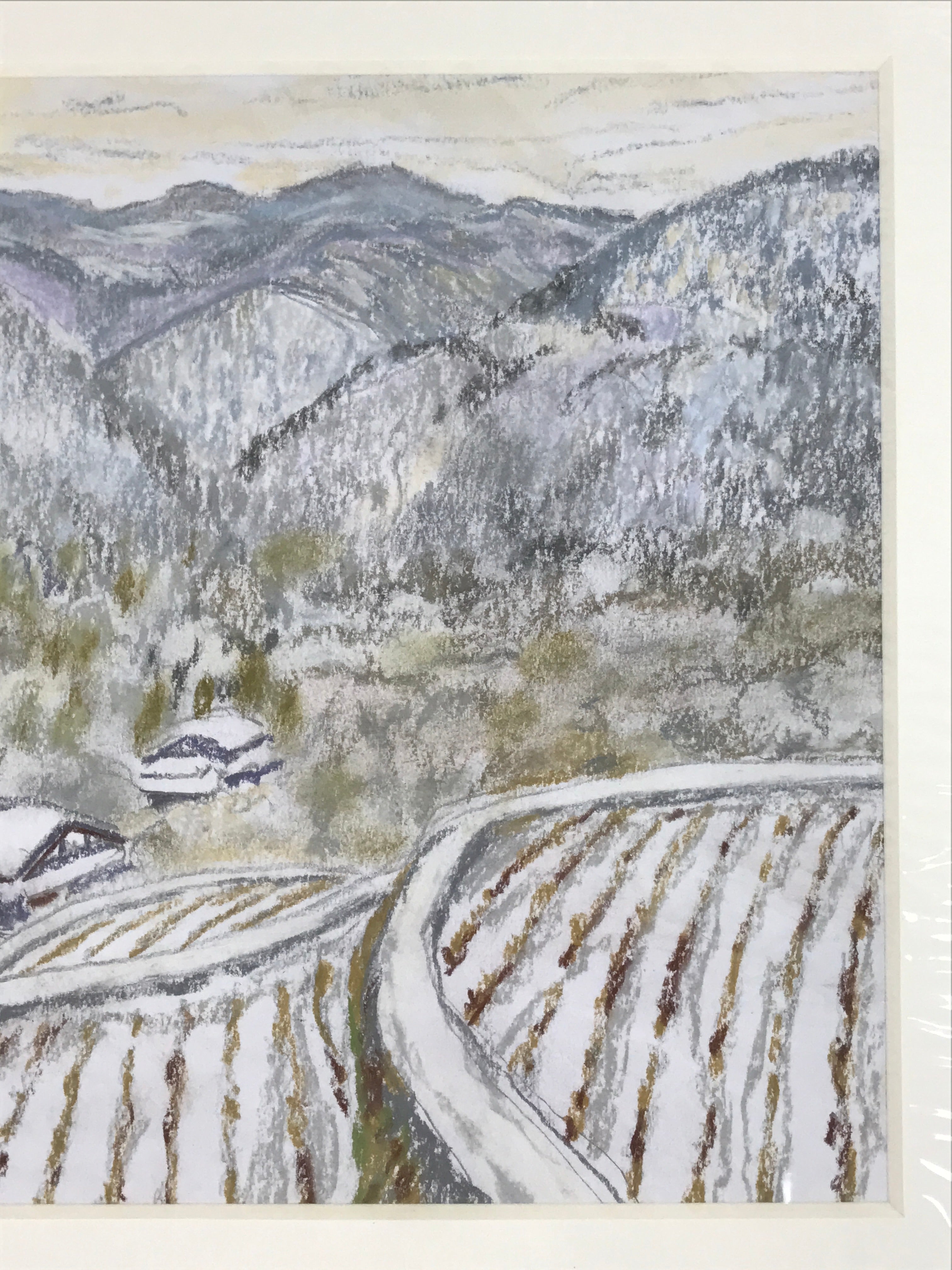 Japanese Snowy Mountain Scene Pastel Drawing Art Signed Yoshihiro Hagino FL320